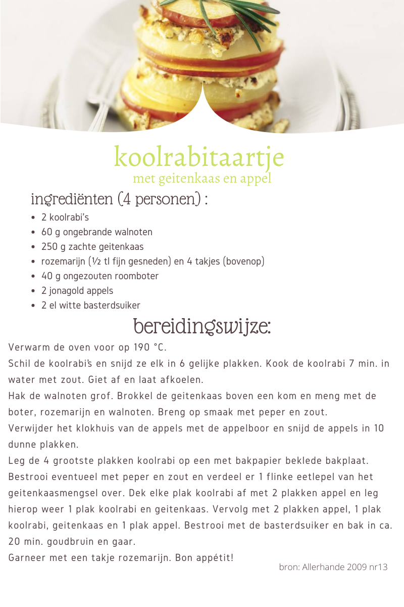 koolrabitaartje met geitenkaas en appel